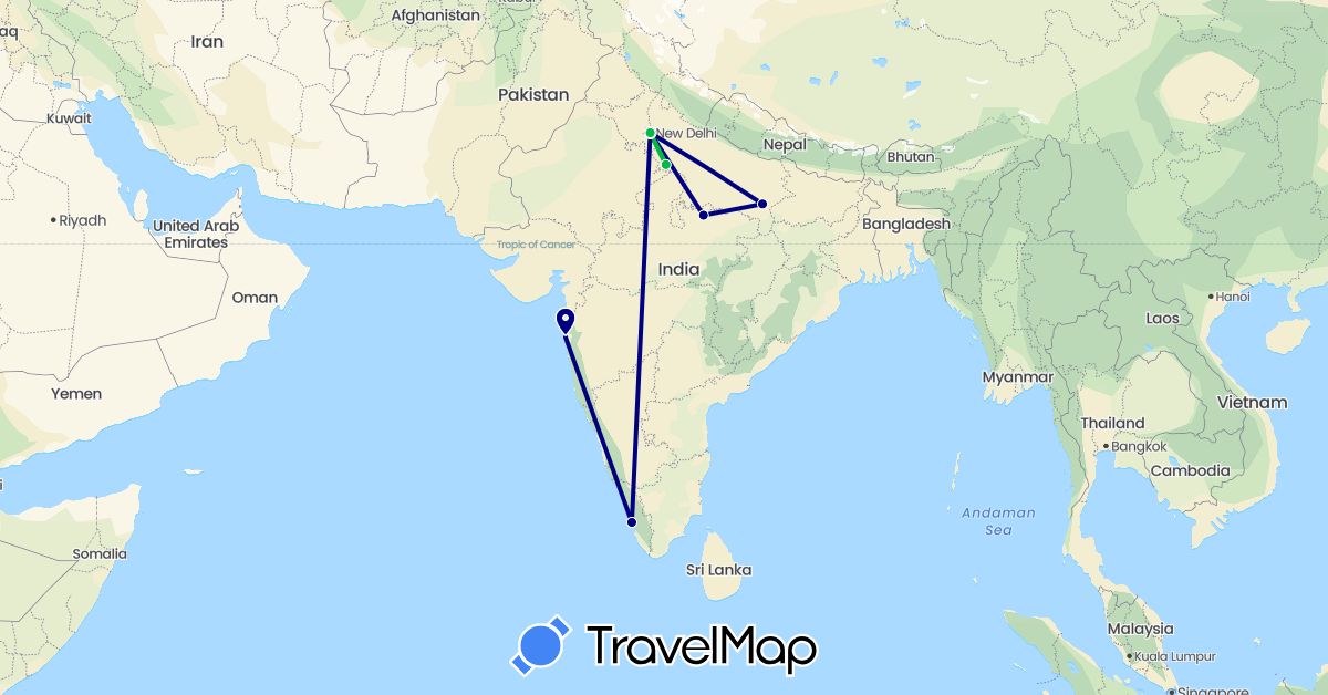 TravelMap itinerary: driving, bus in India (Asia)